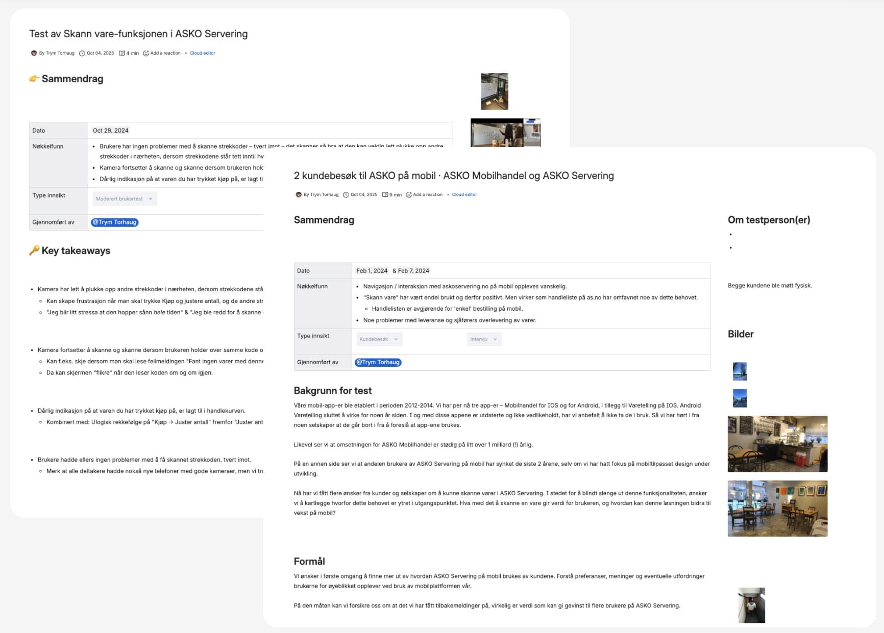 Innsiktsbibliotek med rapporter fra kundebesøk og brukertester