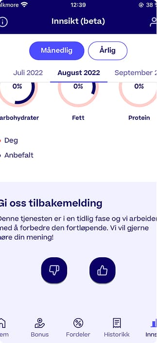 Innsikt-skjerm i appen med oversikt over næringsinnhold