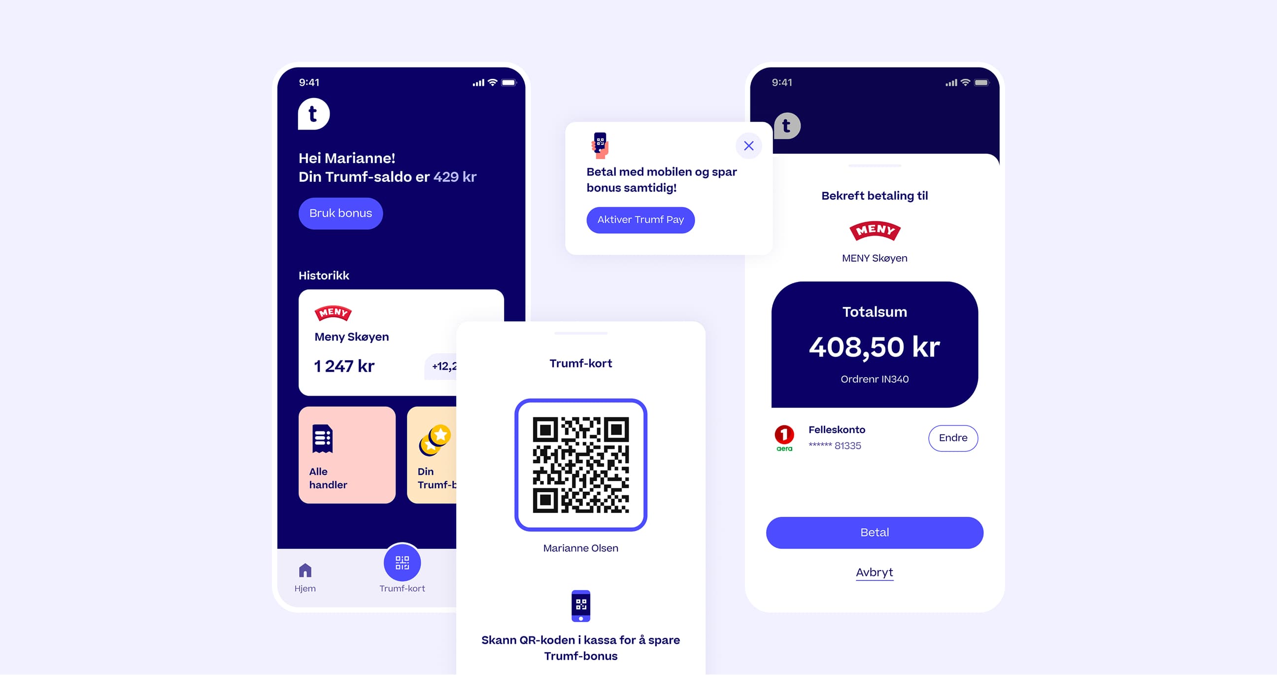 Onboardingflyt for Trumf Pay: aktivering, QR-kort og bekreftet betaling
